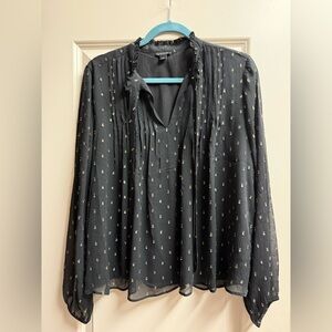 Ann Taylor Dark Blouse with Subtle Gold Dots
